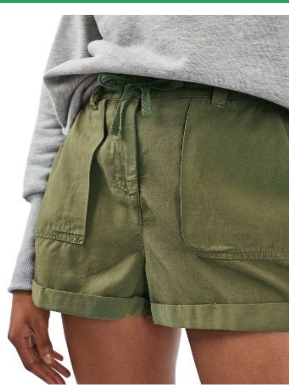 Topshop Olive Green Cargo Drawstring Bermudas